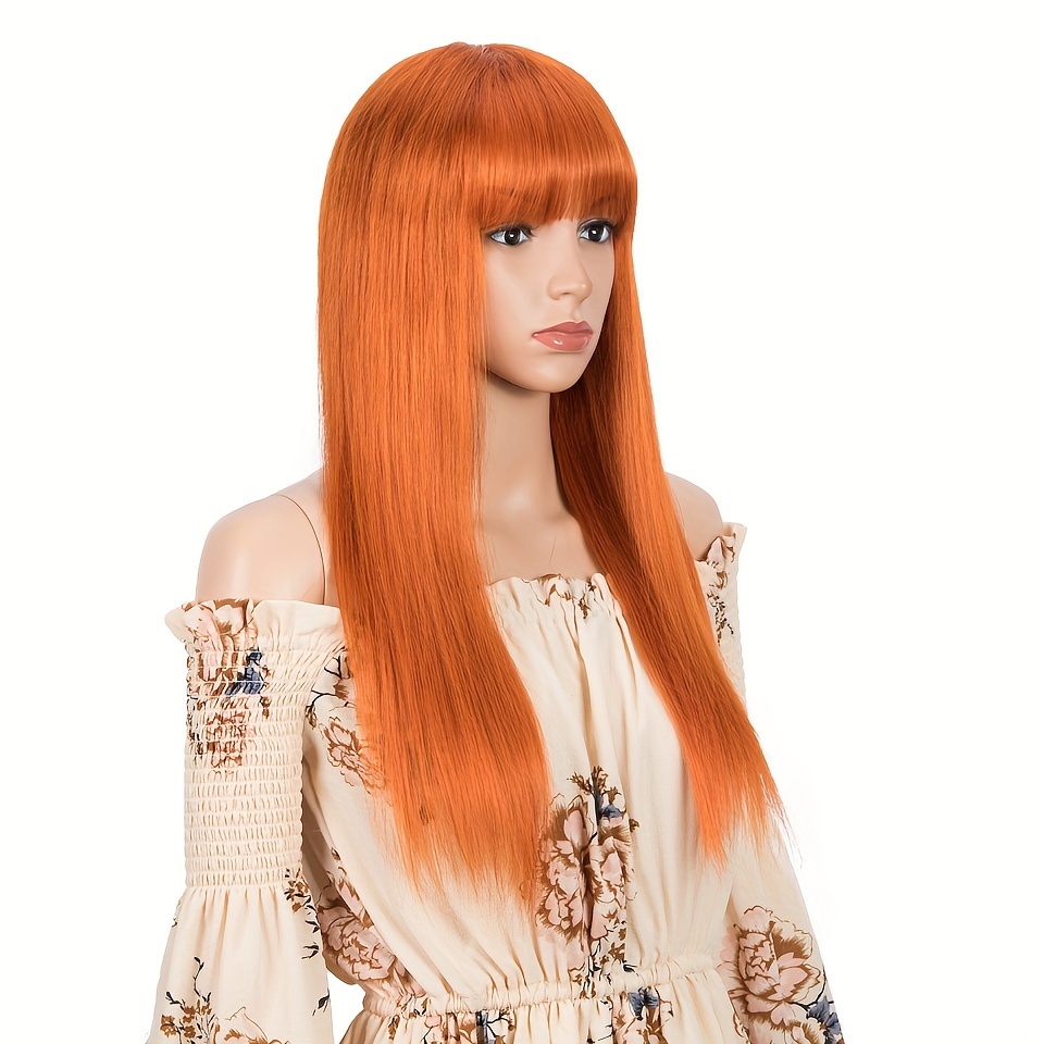 Straight Human Hair Wigs Bangs 180 Density None Lace Front Temu