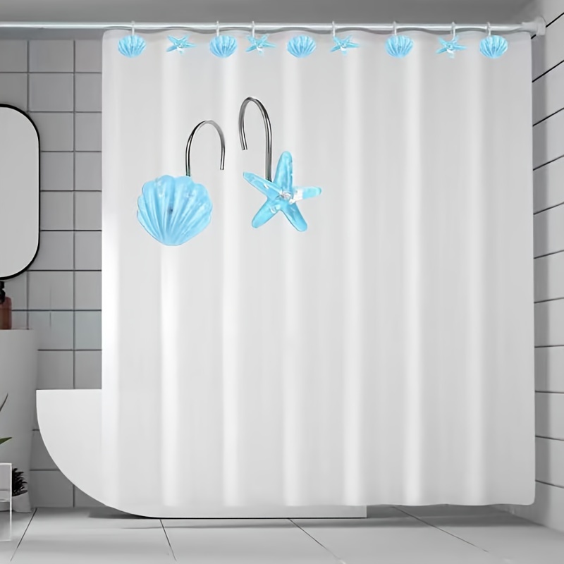 Shower Curtain Hook Starfish Shell Blue White Decorative - Temu