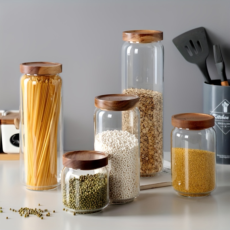 Set of 4 Japanese-style Round Lead-free Glass Spice Jars 3oz Acacia Wood  Lid Spice Bottles Kitchen Storage Jar Base Spice Jar - AliExpress
