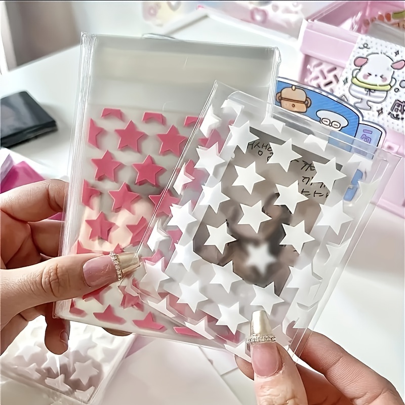 50pcs Star Shaped Pattern Packaging Bags With Gift Cards, Self-adhesive,  Transparent Pink