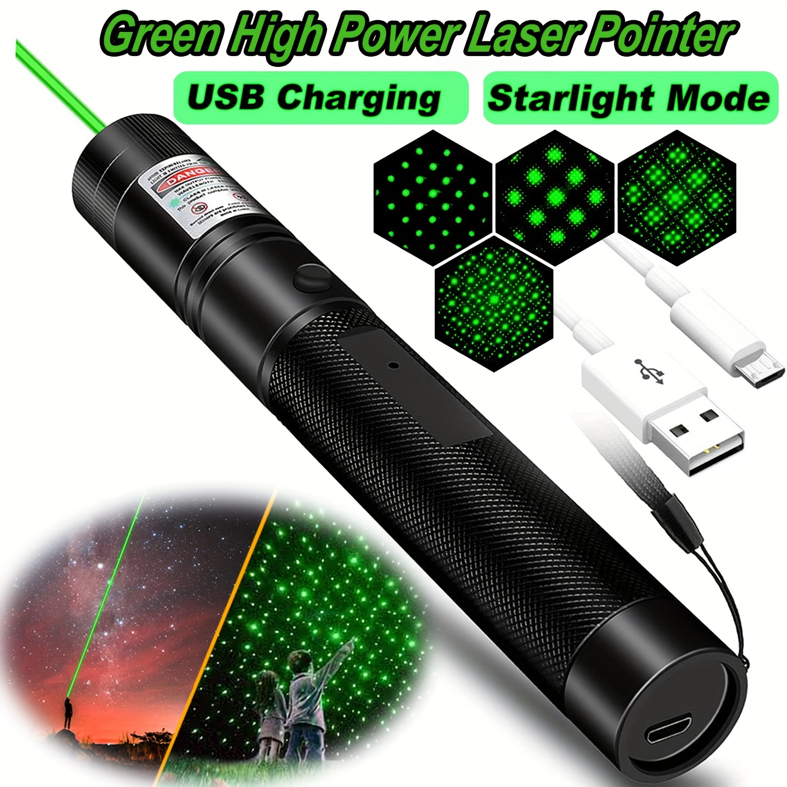 Green/red Laser 303 Pointer Flashlight Usb Rechargeable Built-in Battery  Laser Torch Purple Starry Light For Night Security