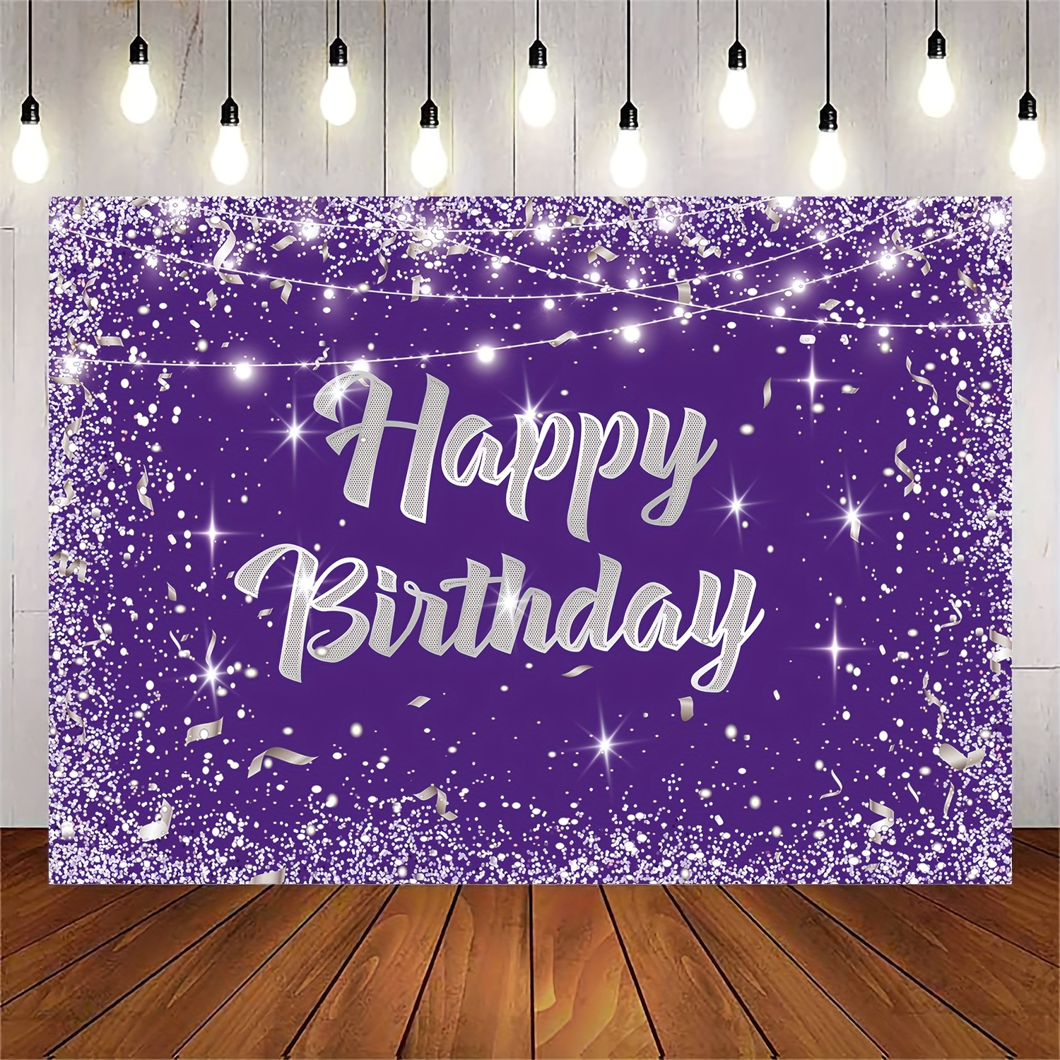 1pc, Fondo De Cumpleaños Feliz Púrpura Y Plateado Con Brillo Para Fiesta,  Decoración De Eventos De Cumpleaños Para Hombres Y Mujeres De 30, 40 Y 50 Añ