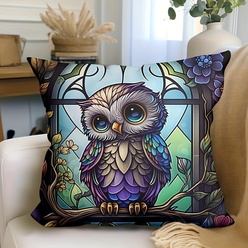 

1pc, Cute Owl Vintage Polyester Cushion Cover, Pillow Cover, Room Decor, Bedroom Decor, Sofa Decor, Collectible Buildings Accessories (cushion Is Not Included)