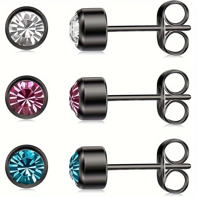 TEMU 3 Pairs Of Women's Ear Titanium Steel Girl Earrings Anti-allergic Artificial Crystal Earrings Set