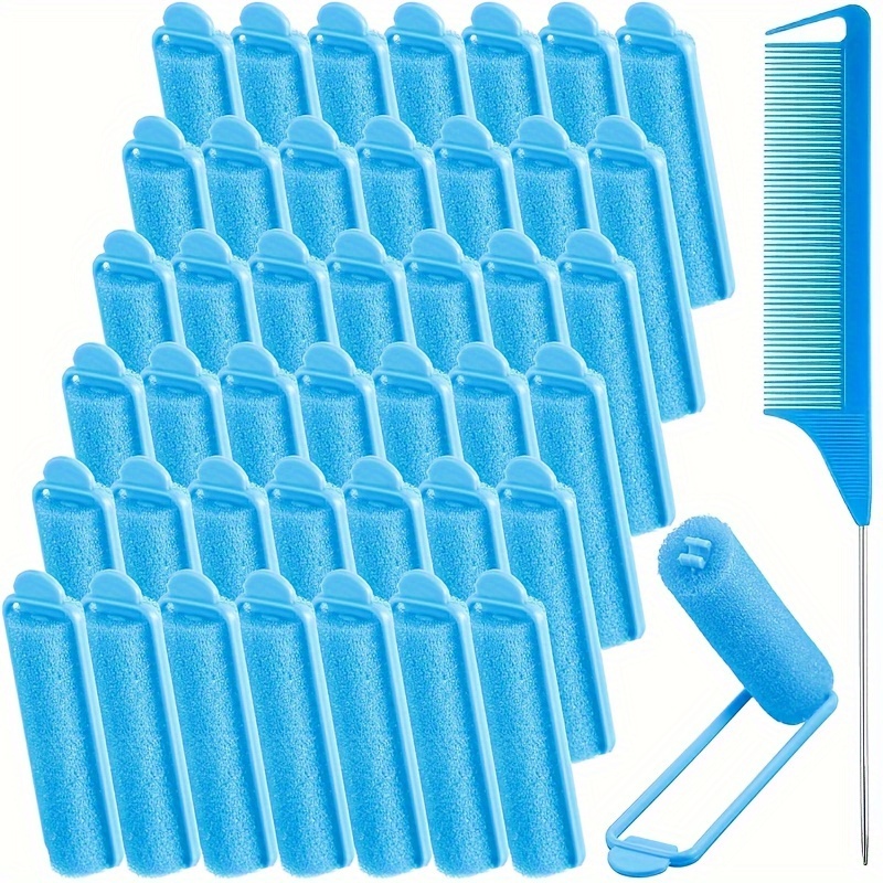 

43pcs Blue Foam Sponge Hair Rollers Set, Soft Sleeping Hair Curlers Flexible Hair Styling Sponge Curlers Rat Tail Comb For Diy Hair Styling