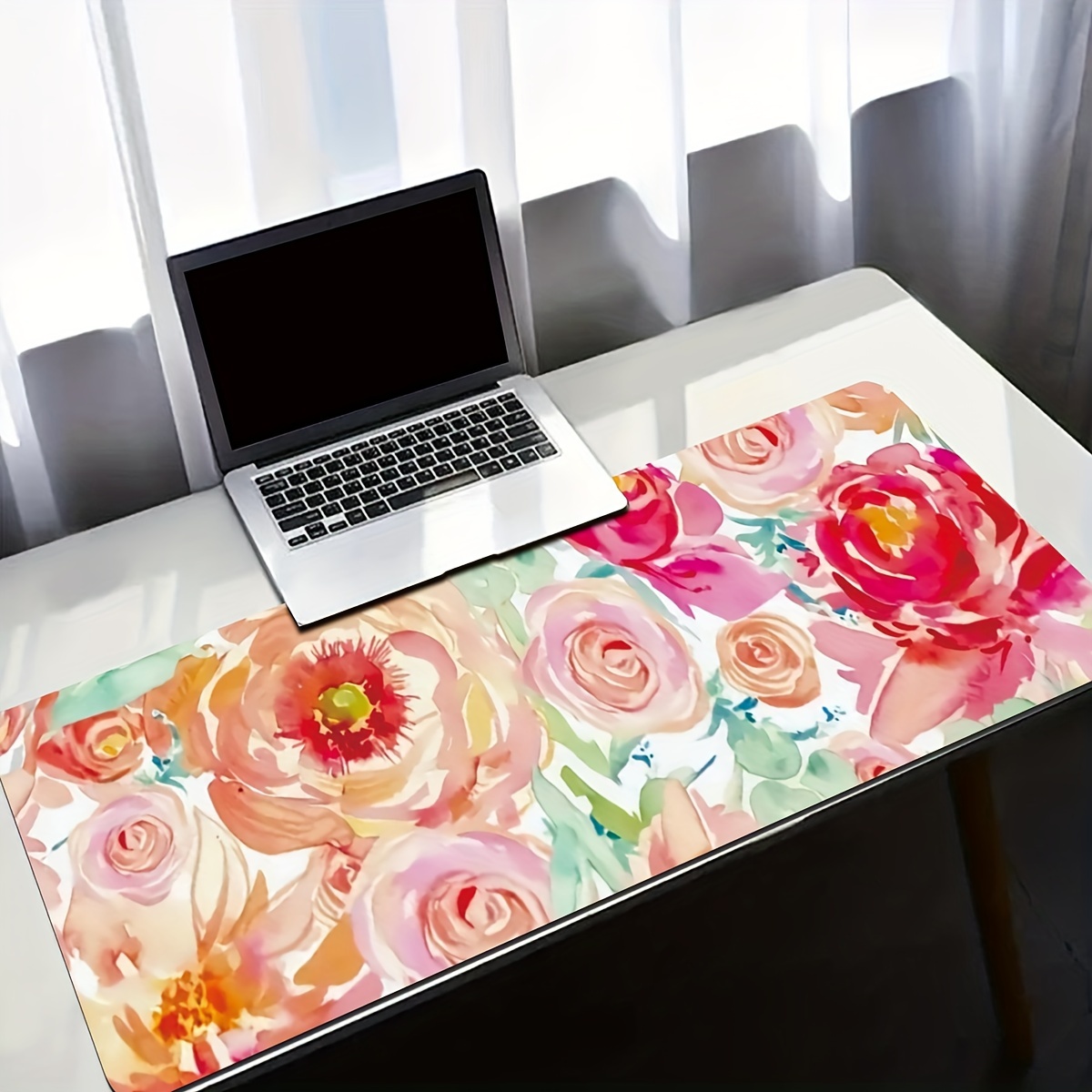 

1pc Bright Flower Pattern Mouse Pad, Ultra-thin Gaming Mouse Pad, Extended Table Pad, Non-slip Rubber Base Keyboard Pad, Large And Long Computer Pad For Table Use