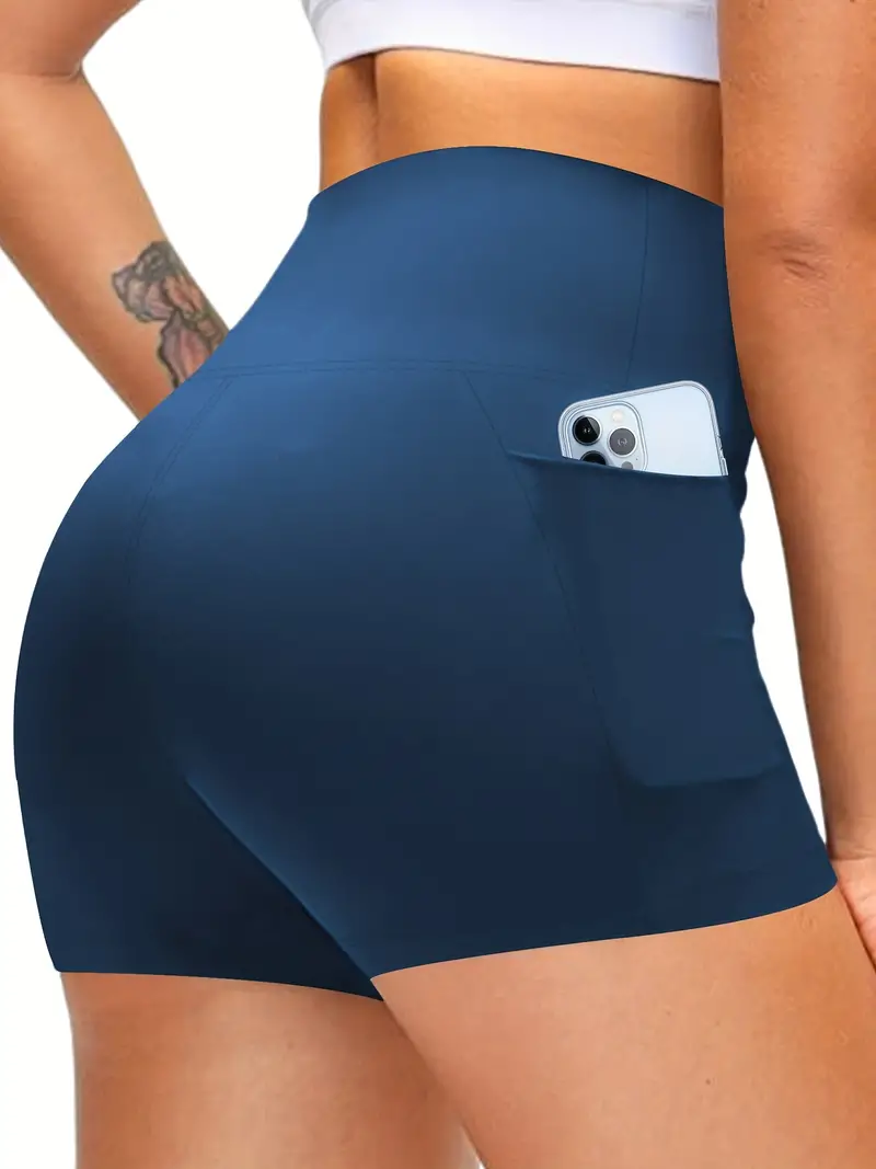 Women's Activewear: Solid Wide Waistband Sports Yoga Shorts With Pockets -  Perfect for Summer Biking!