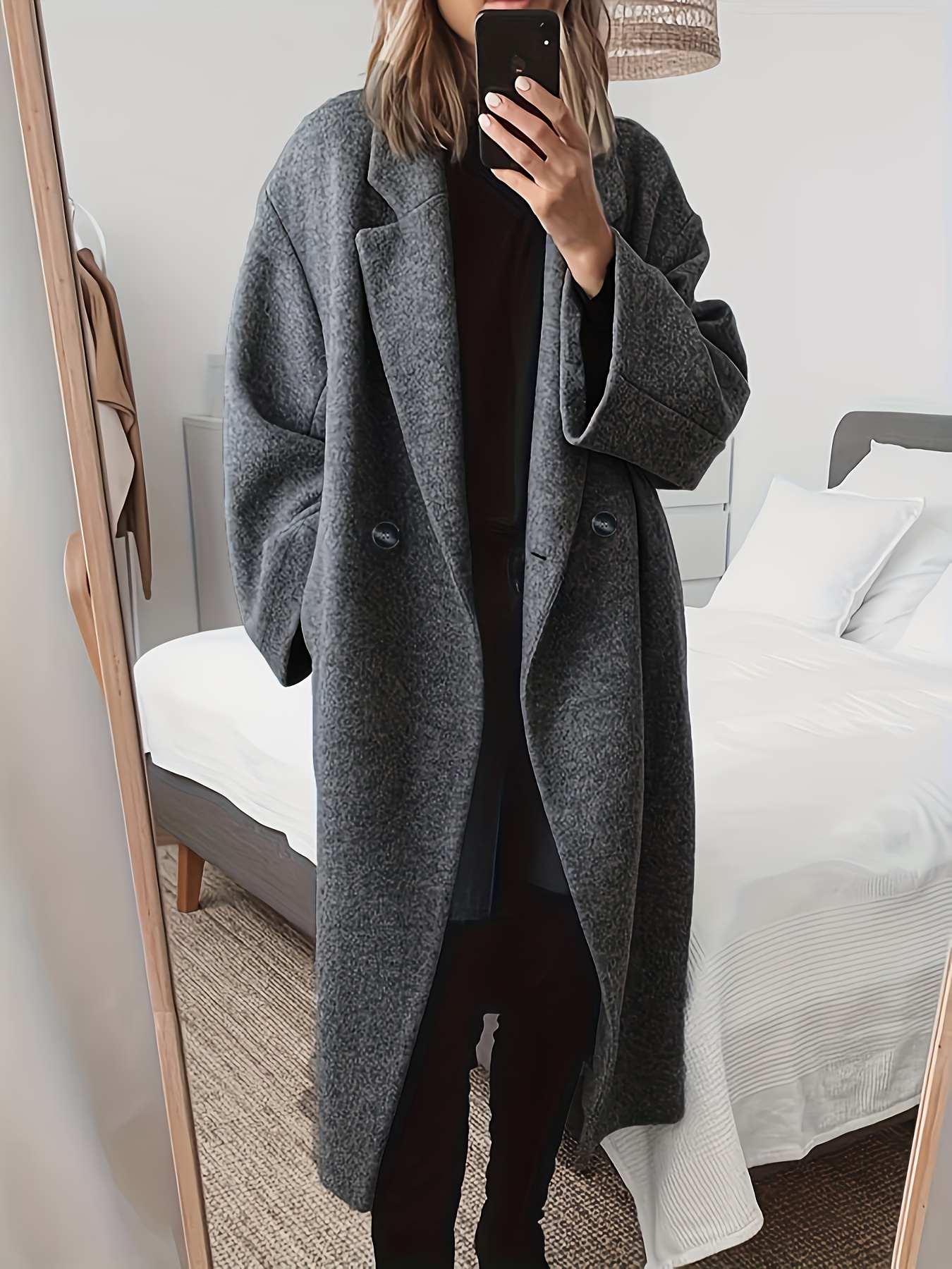 Abrigo casual de talla * abrigo de lana largo con botones dobles en el  pecho y cuello de solapa con bolsillos