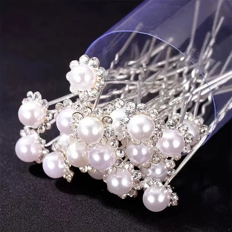 Wedding Pearl Hair Pins Bridal Flower Crystal Hair Pins - Temu