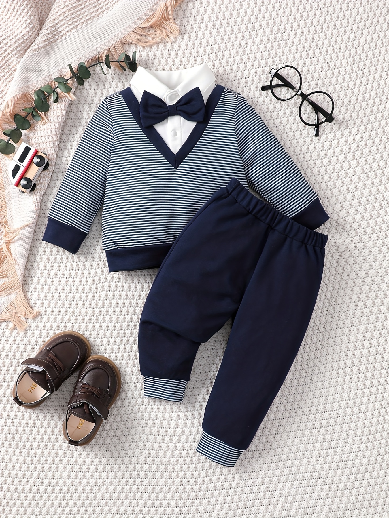 Boy's Striped Top Pants 2pcs Outfit