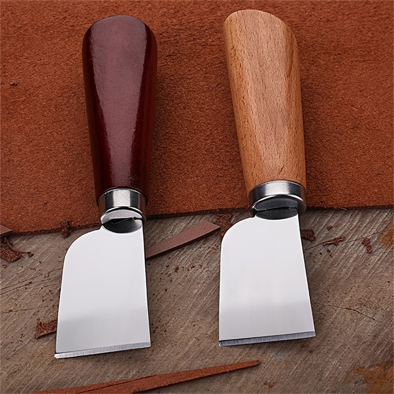 DIY Leathercraft Tool Wooden Handle Stainless Steel Leather Cutting Knife  Leather Shovel Knife for Leather Working