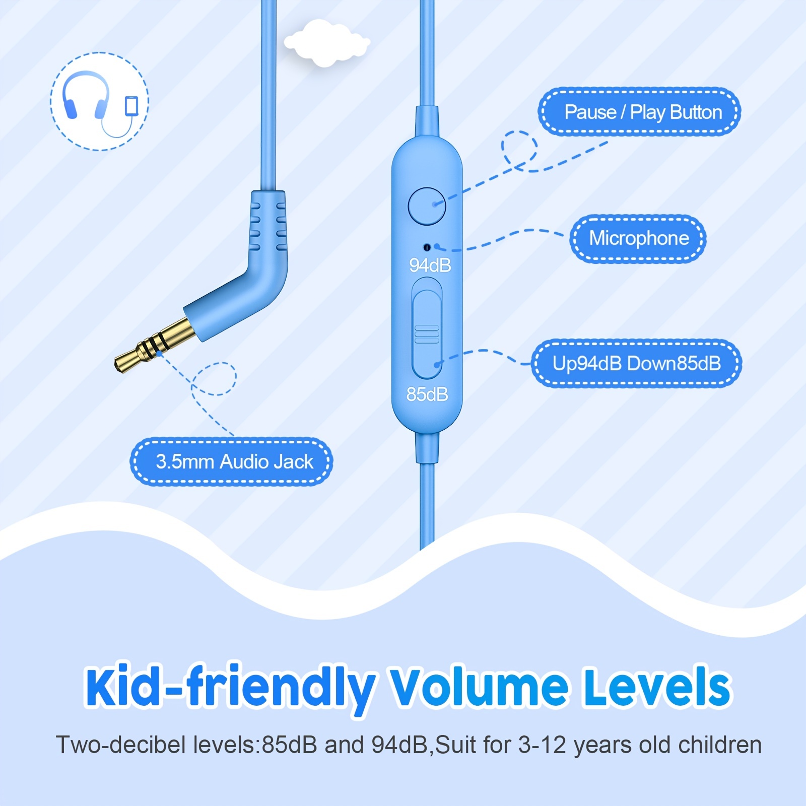 New bee Auriculares para niños para la escuela con micrófono KH20 HD  estéreo seguro volumen limitado 85 dB/94 dB plegable ligero auriculares  para