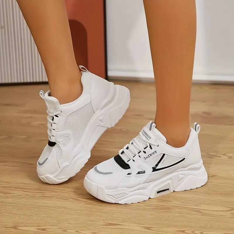 womens thick sole lightweight lace up chunky sneakers trendy low top comfy running shoes details 18