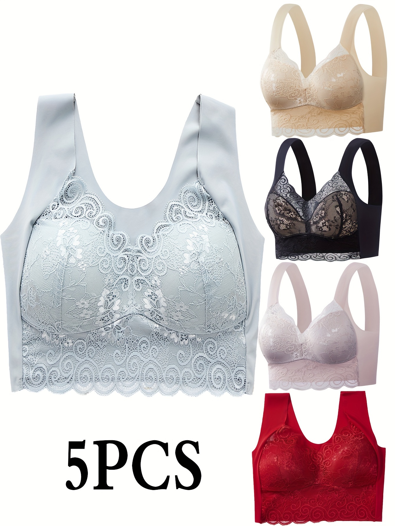 3pcs Contrast Lace Wireless Bras, Comfy & Breathable Full Coverage Bra,  Women's Lingerie & Underwear