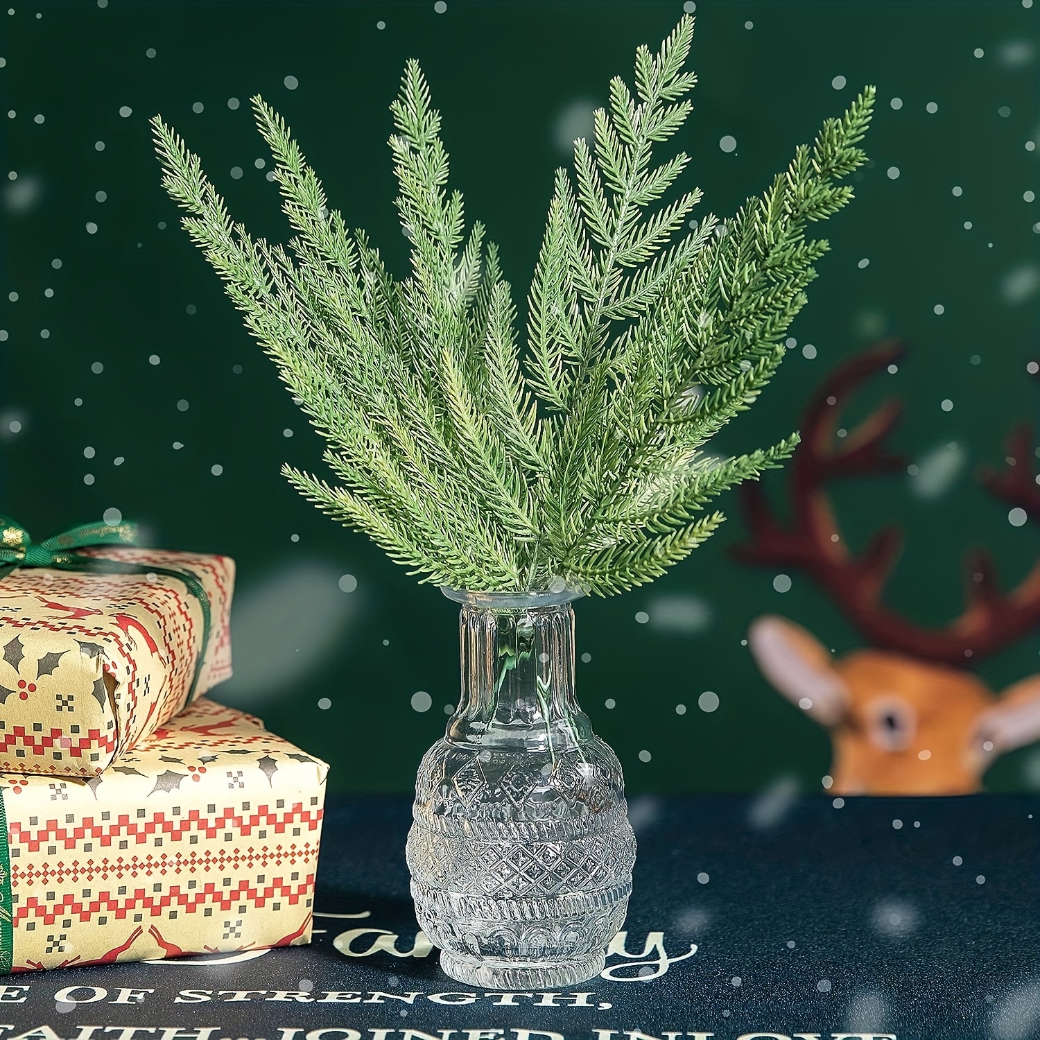 60 Pcs Artificial Snowy Cedar Branches Faux Pine Sprigs Picks Cedar Twig Stems  Greenery Stems Fake Branches For Christmas Holiday Party Winter Home Ga