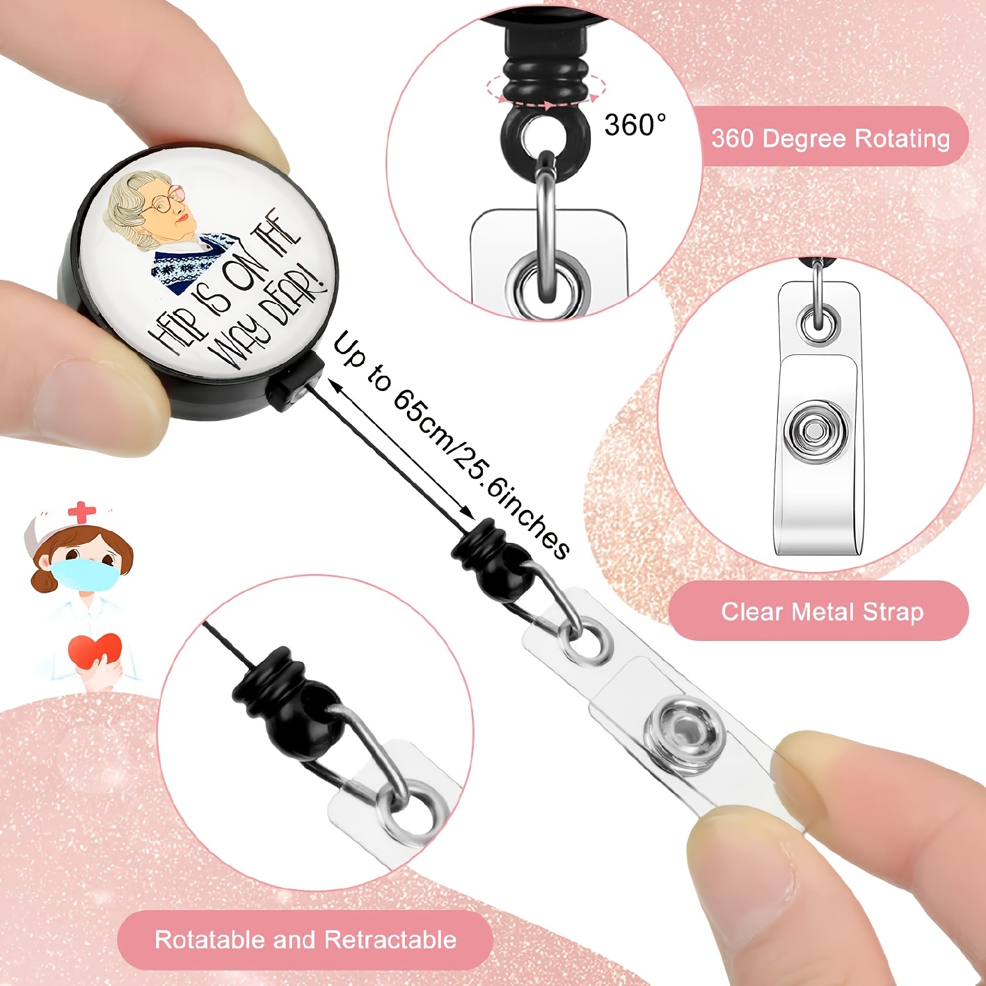 Flowers,pc Help Is On The Way Dear! Retractable Badge Reel with Clip, Funny Skeleton ID Card Badge Holder Gift for Nurses Doctors Office Worker