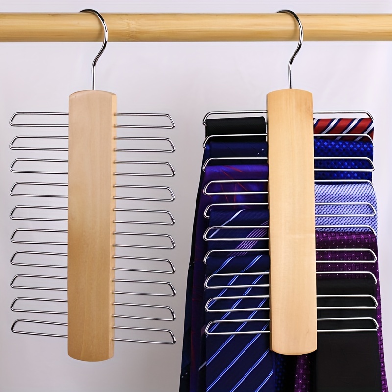 

1pc Space Saving Wooden Necktie And Belt Hanger With 20 Hooks And Non-slip Clips - Organize And Display Your Accessories With Ease