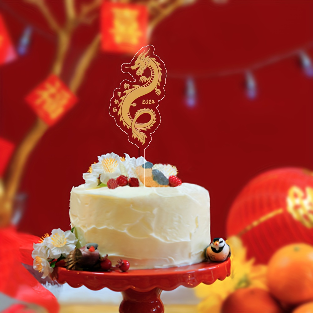 2024 New Year Baked Cake Decoration Cute Glowing Dragon Ornament Acrylic  Happy New Year Candied Haws