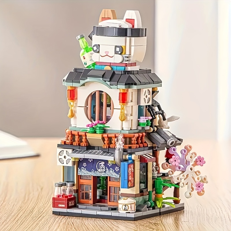 Mini blocs de construction pour maison unifamiliale japonaise Street View,  kits de construction de villa individuelle japonaise, ensemble de modèles