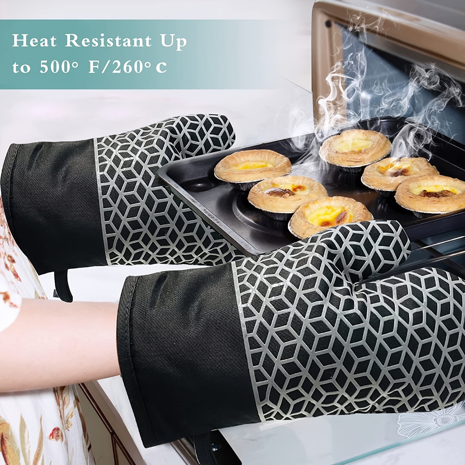 Oven Mitt and Heat Resistant Pot Holder Pad Protective Oven Gloves  Anti-Scalding, Heat-Insulating Silicone Gloves-Gray