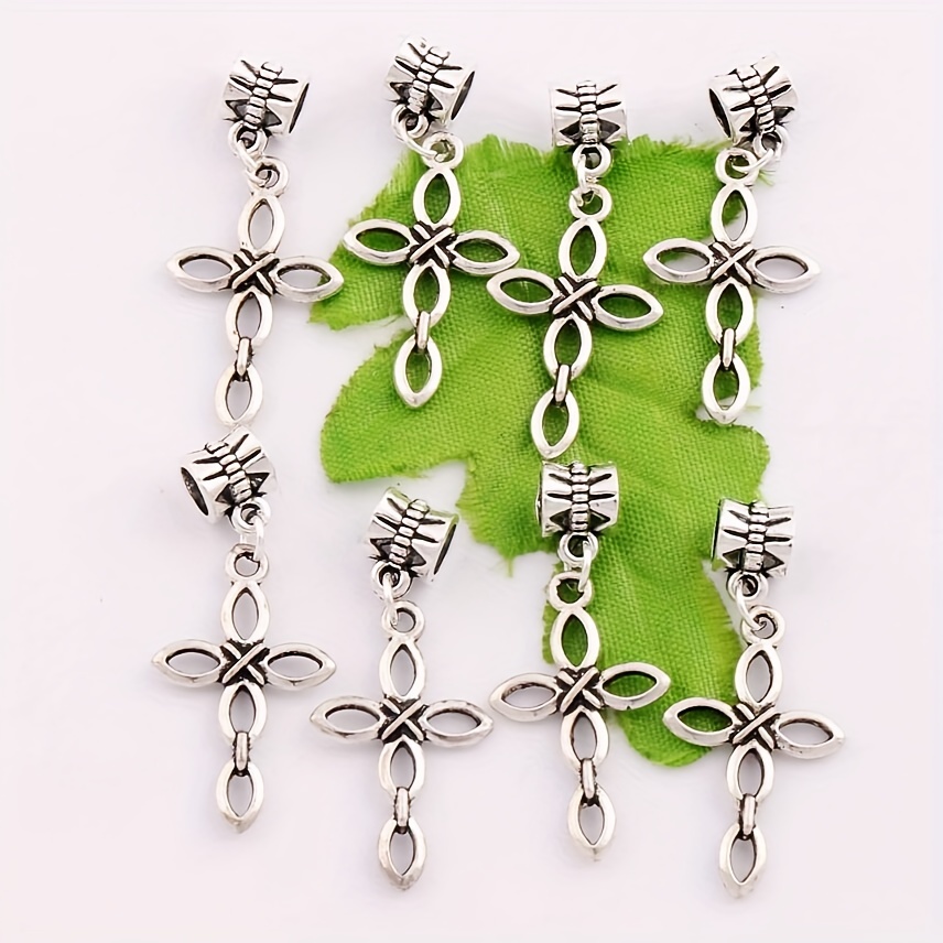 24pcs Silver Hollow Petal Cross Charms Beads For DIY Bracelet Necklace  Jewelry Accessories For Men & Women