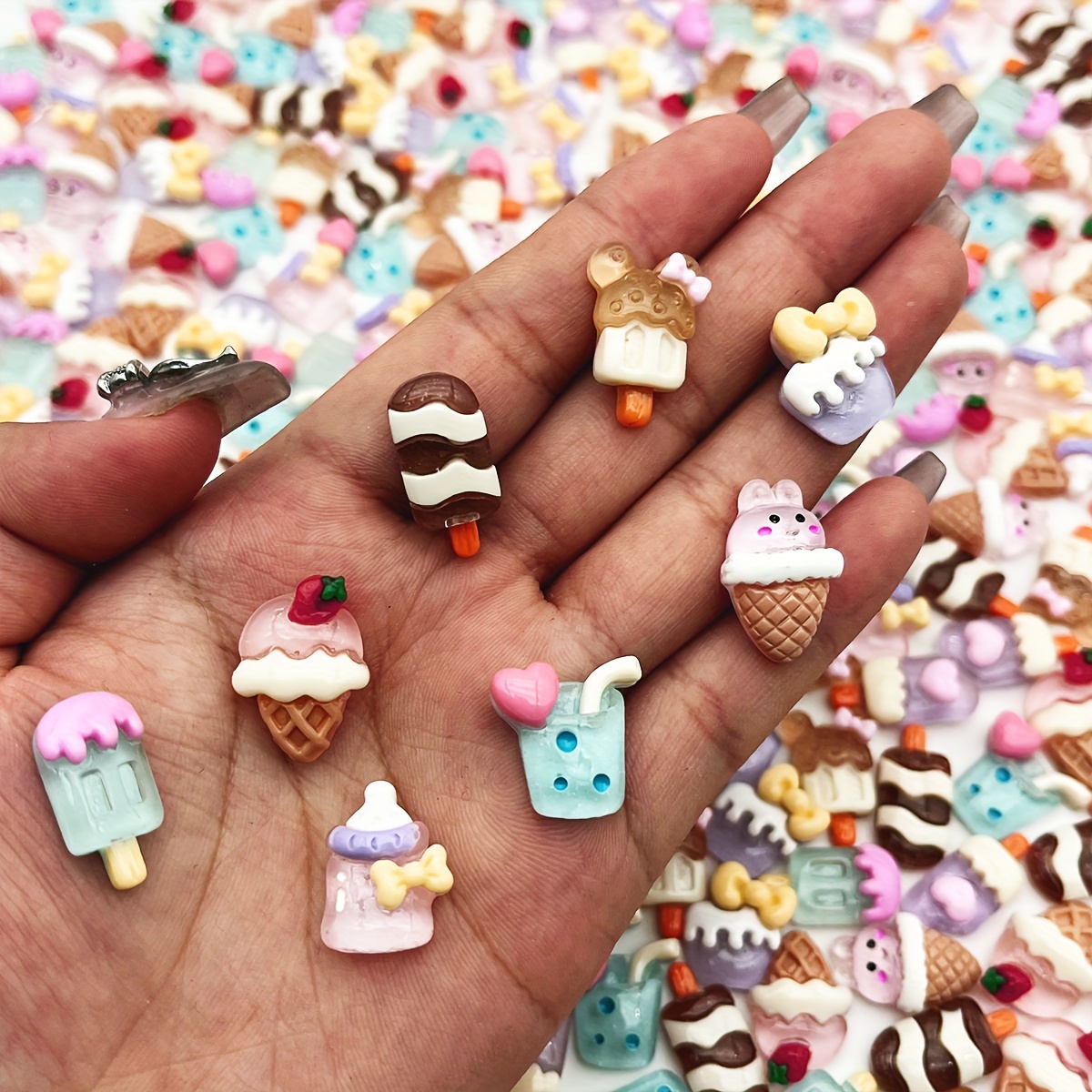 9/10pcs Ice Cream Scoop Mini Flatback Charms Chocolate Strawberry Vanilla  and Mix Cabochons Miniatures Realistic Slime Supplies PLAYCODE3 