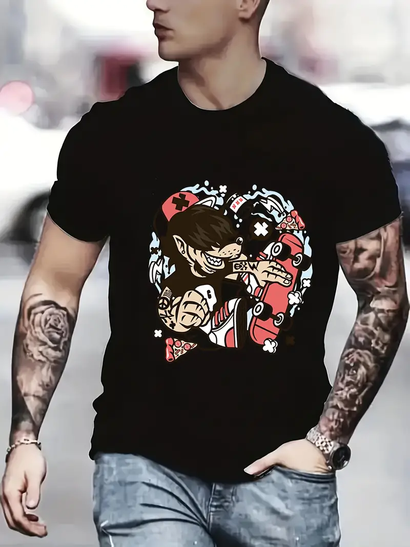 Men's Werewolf Skateboard Graphic Print T shirt Summer - Temu