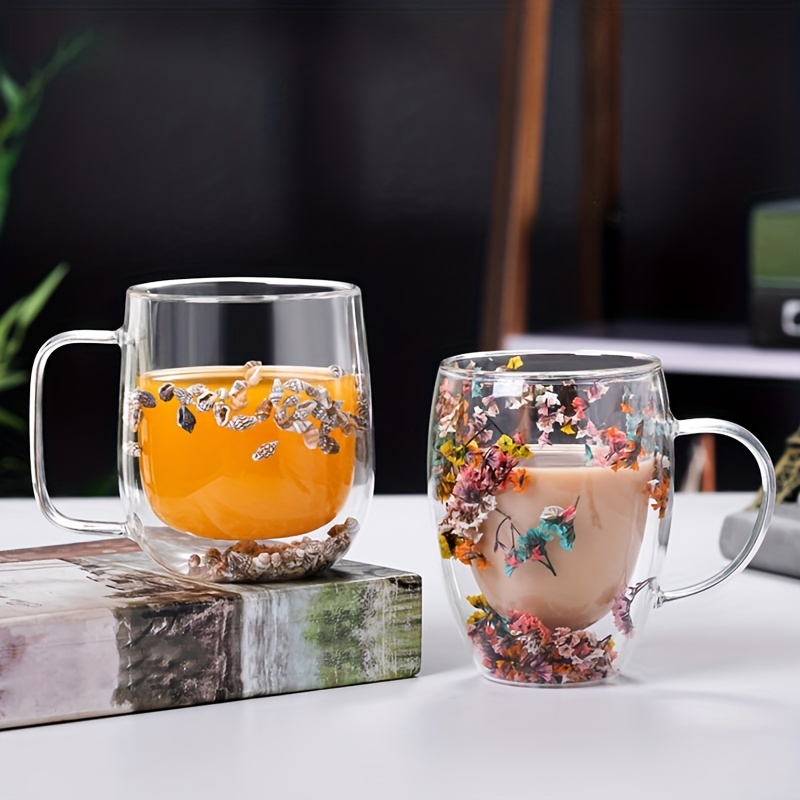 Glass Coffee Mug, Double Walled Heat Insulated Espresso Coffee Cups, Conch  And Flower Pattern Water Cups, Summer Winter Drinkware, Birthday Gifts -  Temu