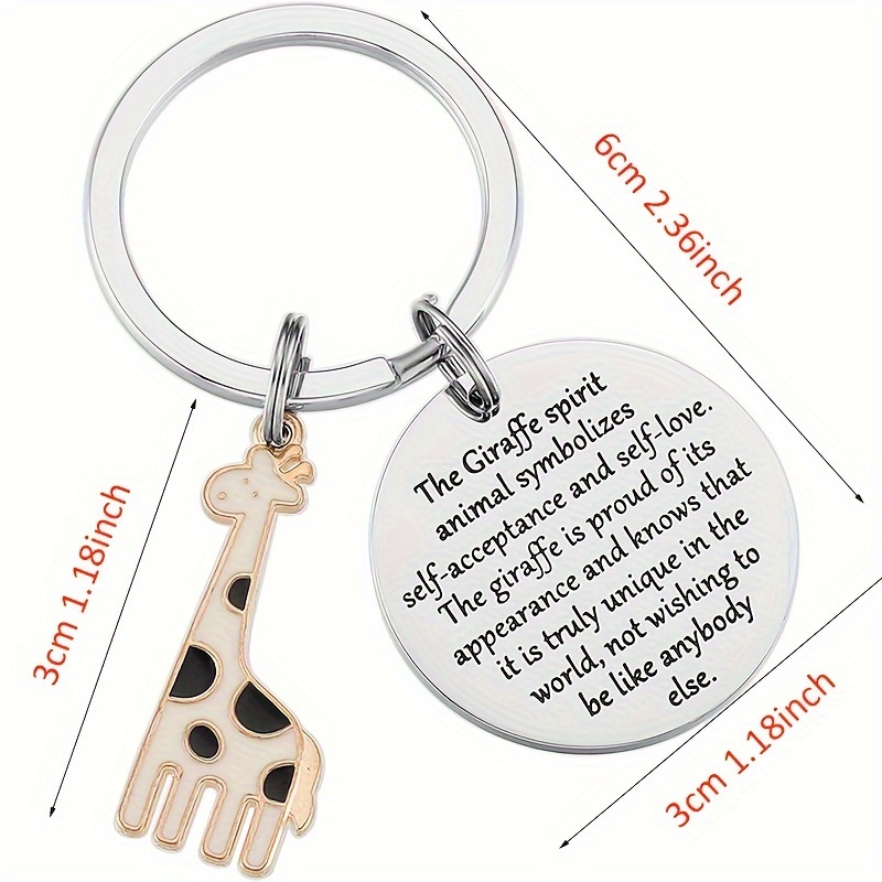 Giraffe Spirit Keychain Cute Animal Inspirational Stainless Steel Key Chain Ring Bag Backpack Charm Women Girls Gift,Temu