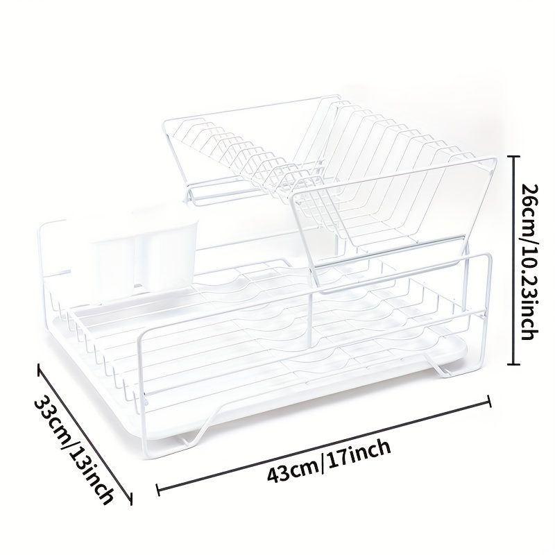 Double Rows Stainless Steel Dishes Drying Rack with Drain Board