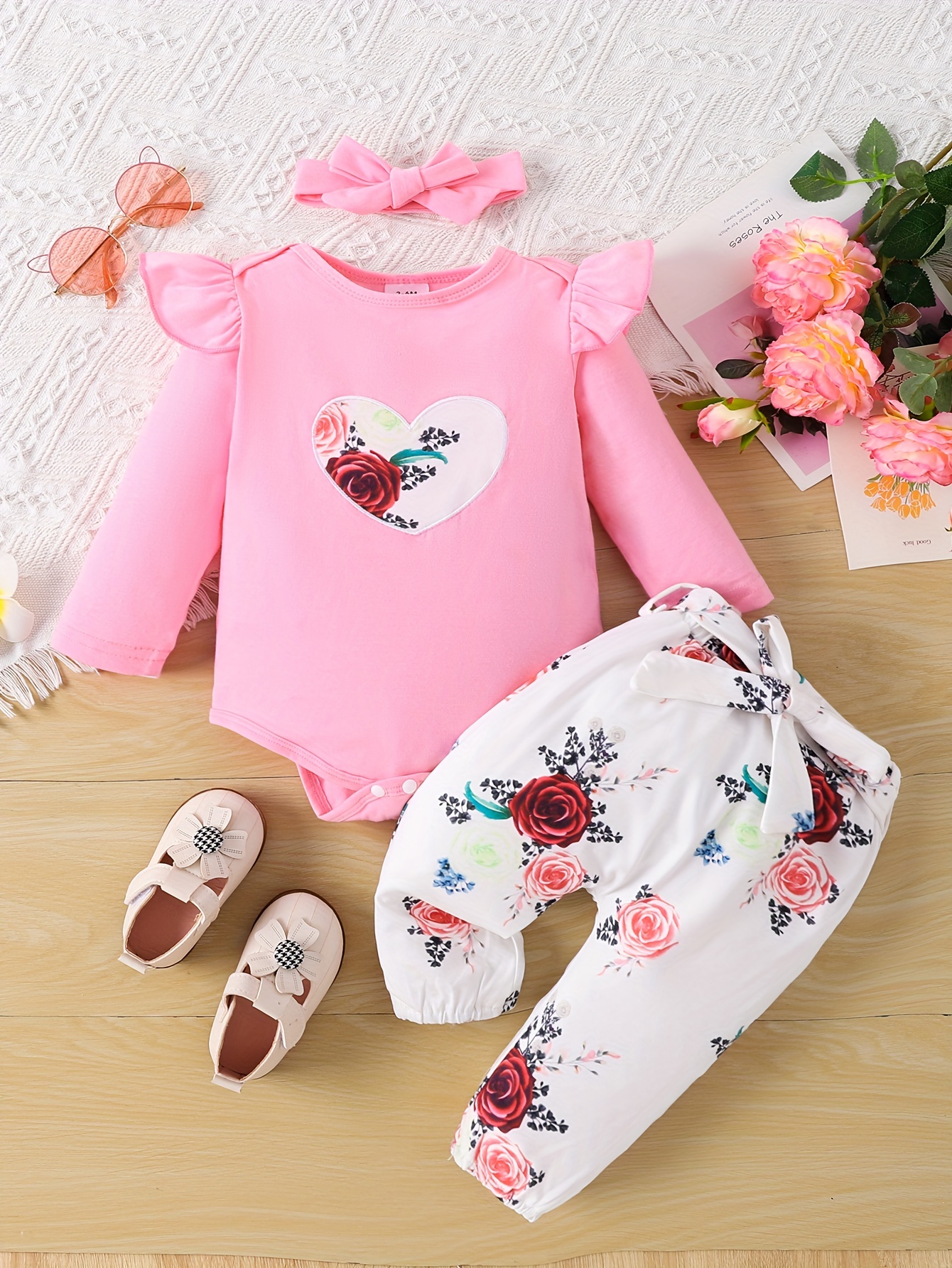 Baby Girls Cute Elegant Floral Print Dress Pants Bow - Temu