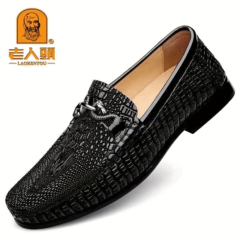 

Laorentou Men's Bit Slip-on Genuine Leather Shoes, Crocodile Embossed Low-cut Loafer Shoes