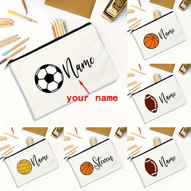 

1pc Personalized Football Pencil Bag, Custom Name Pencil Case, School Stationery Supplies Storage Bags, Christmas Birthday Gift