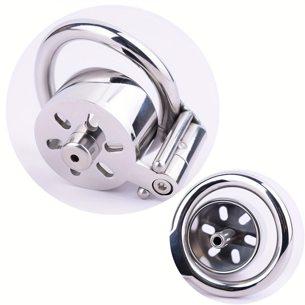 Jaula de castidad con candado de acero inoxidable Uleade™, juguete sexual  para hombres (3 anillos), B, 1