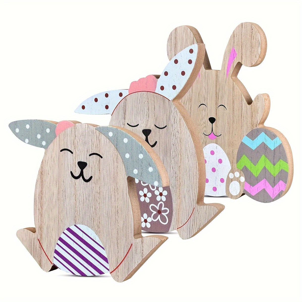 3pcs, Wooden Easter Rabbit Desktop Ornaments - Easter Decorations For Spring Parties And Decor