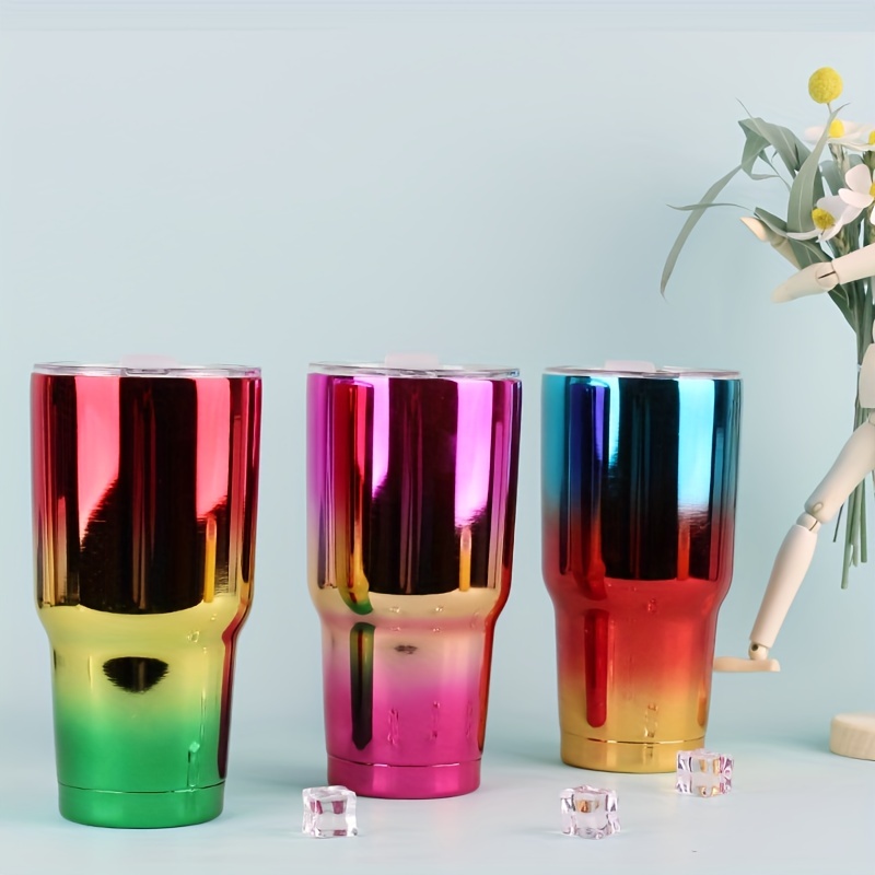 Gradient Color Glossy Tumbler With Lid Stainless Steel - Temu