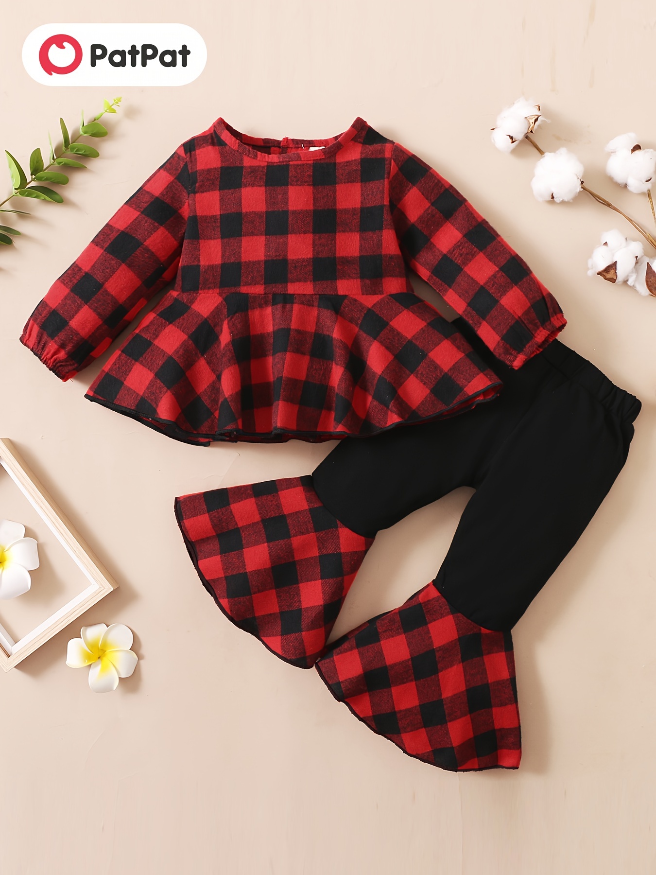 2pcs Baby Letter Print Splicing Plaid Lapel Long-sleeve Jumpsuit Set