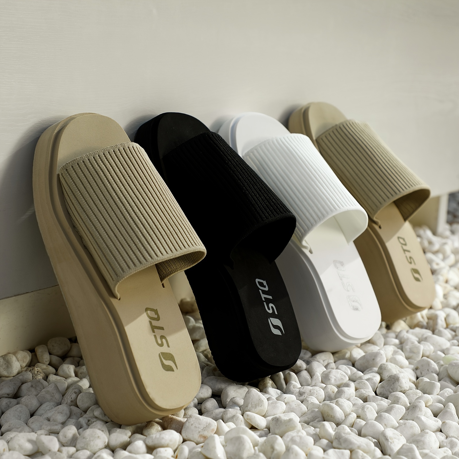 Women's Platform Fabric Sandals Open Toe Solid Color Slip - Temu