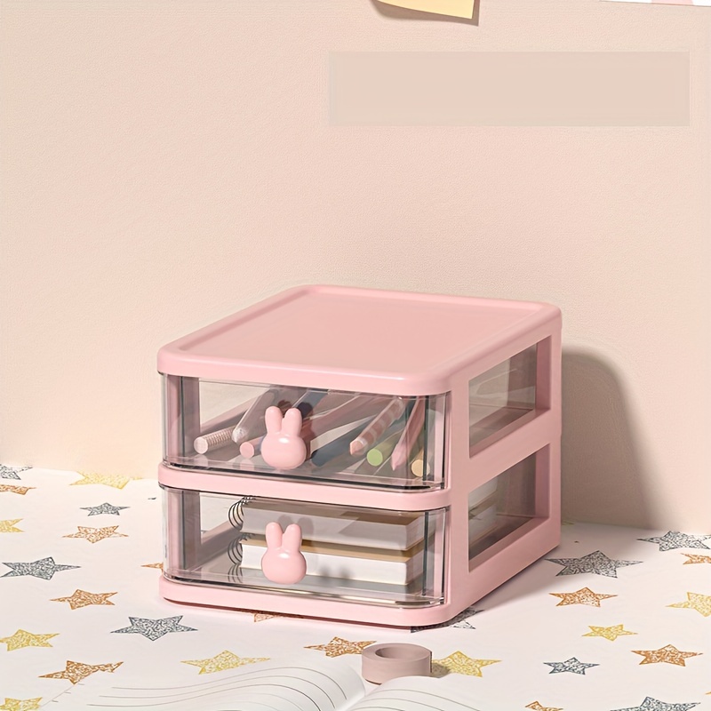 Rabbit Kawaii Desktop Organizer Drawer Pink/White  Washi/Paper/Pencil/Sticker/Marker Cute Desk Storage Box Pen Holder  Stationery