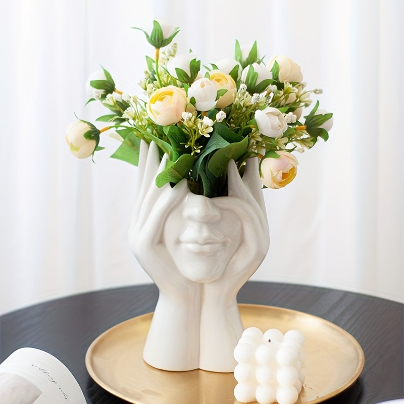 Florero de cerámica para decoración, florero con forma de cara, jarrones  florales decorativos modernos para sala de estar, decoración interior del
