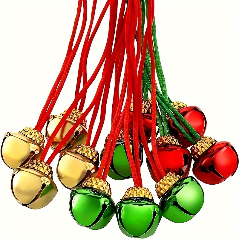 

12/36/48pcs Christmas Bell Necklaces Set, Alloy Holiday Party Accessories, Red/green/golden Tinsel Bells With Ribbons, Stocking Stuffers For Decorations