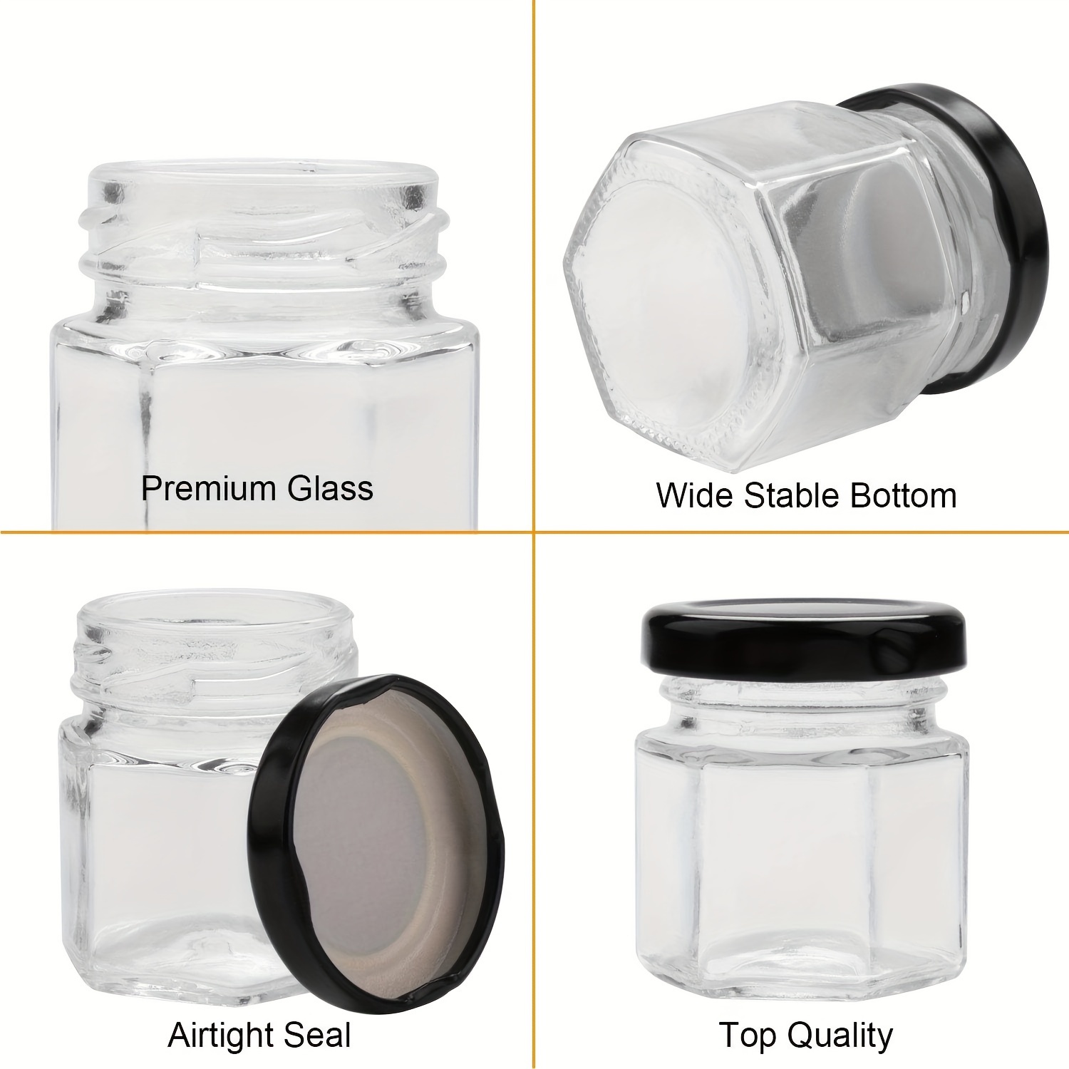 Clear Hexagon Jars Small Glass Jars With Lids (black) And - Temu