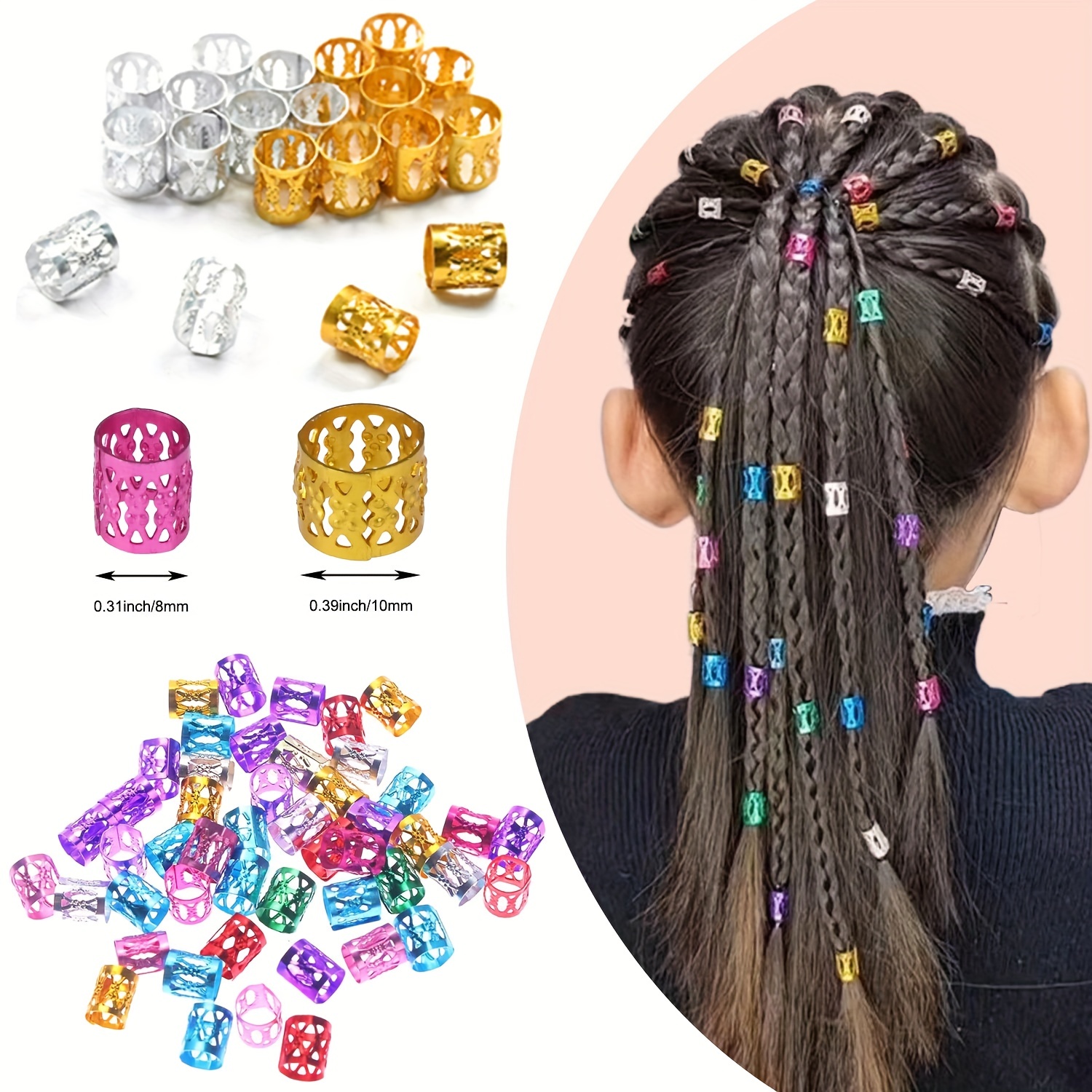 50 cuentas trenzadas para el cabello, accesorios para el cabello de moda  para niñas, joyería decorativa para la cabeza, opción Ideal para regalos