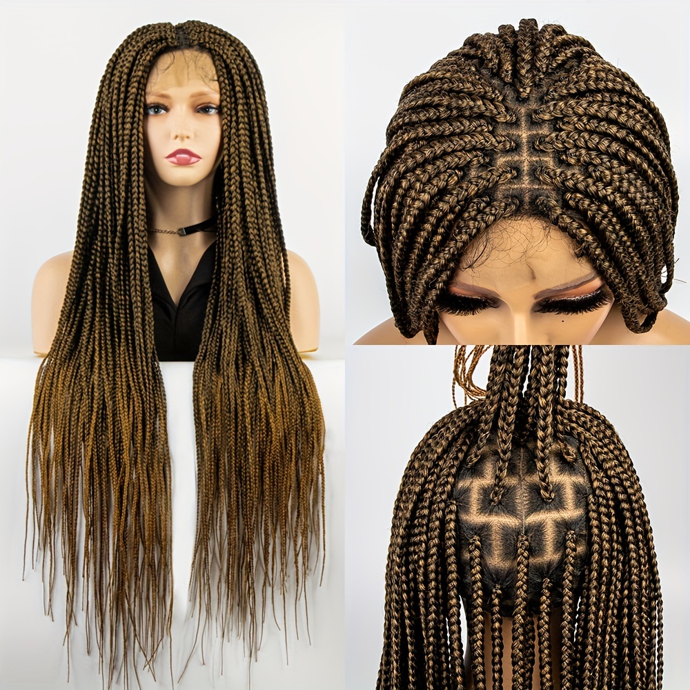 Synthetic Braided Wigs 4x4 Lace Front Crochet Box Braided - Temu