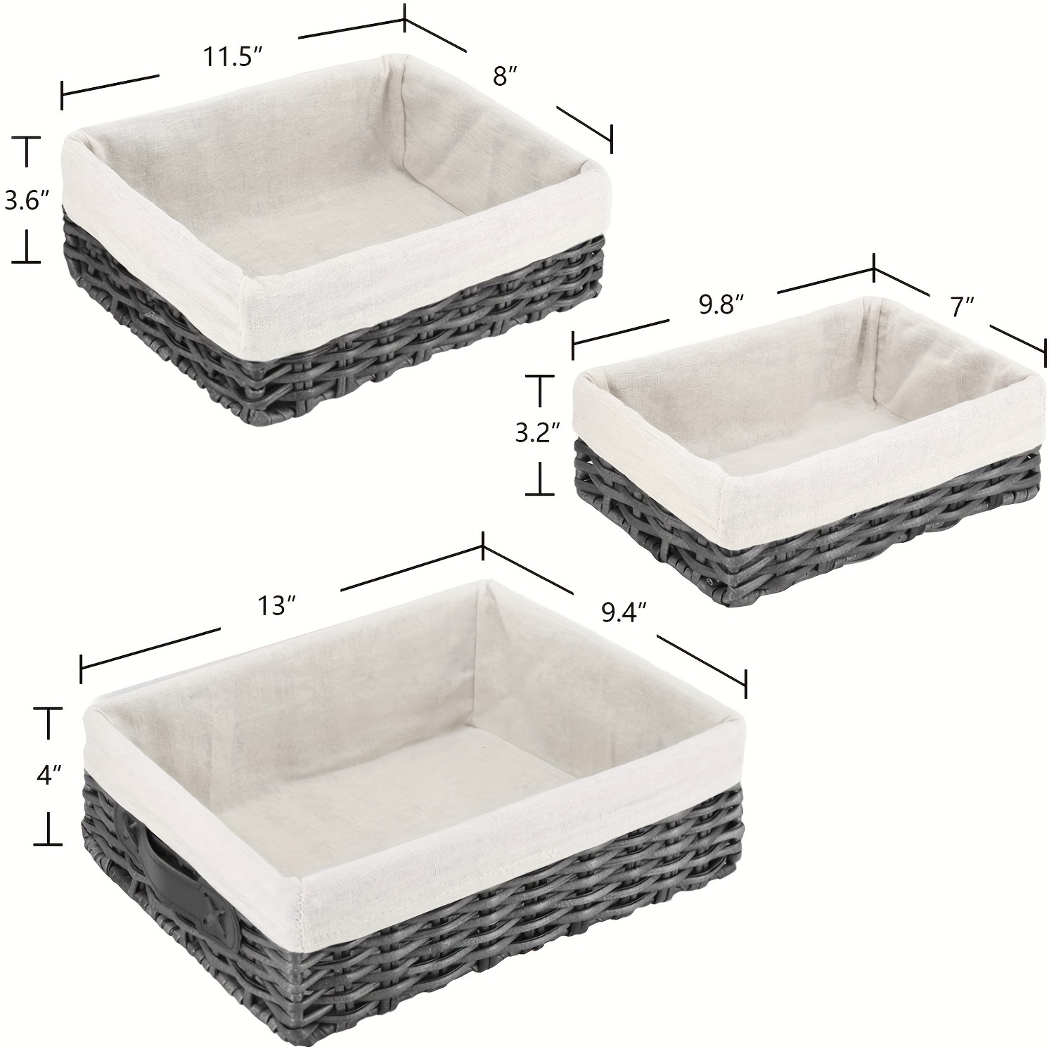 Nesting Storage Baskets  3 Piece Decorative Shelf Storage Basket