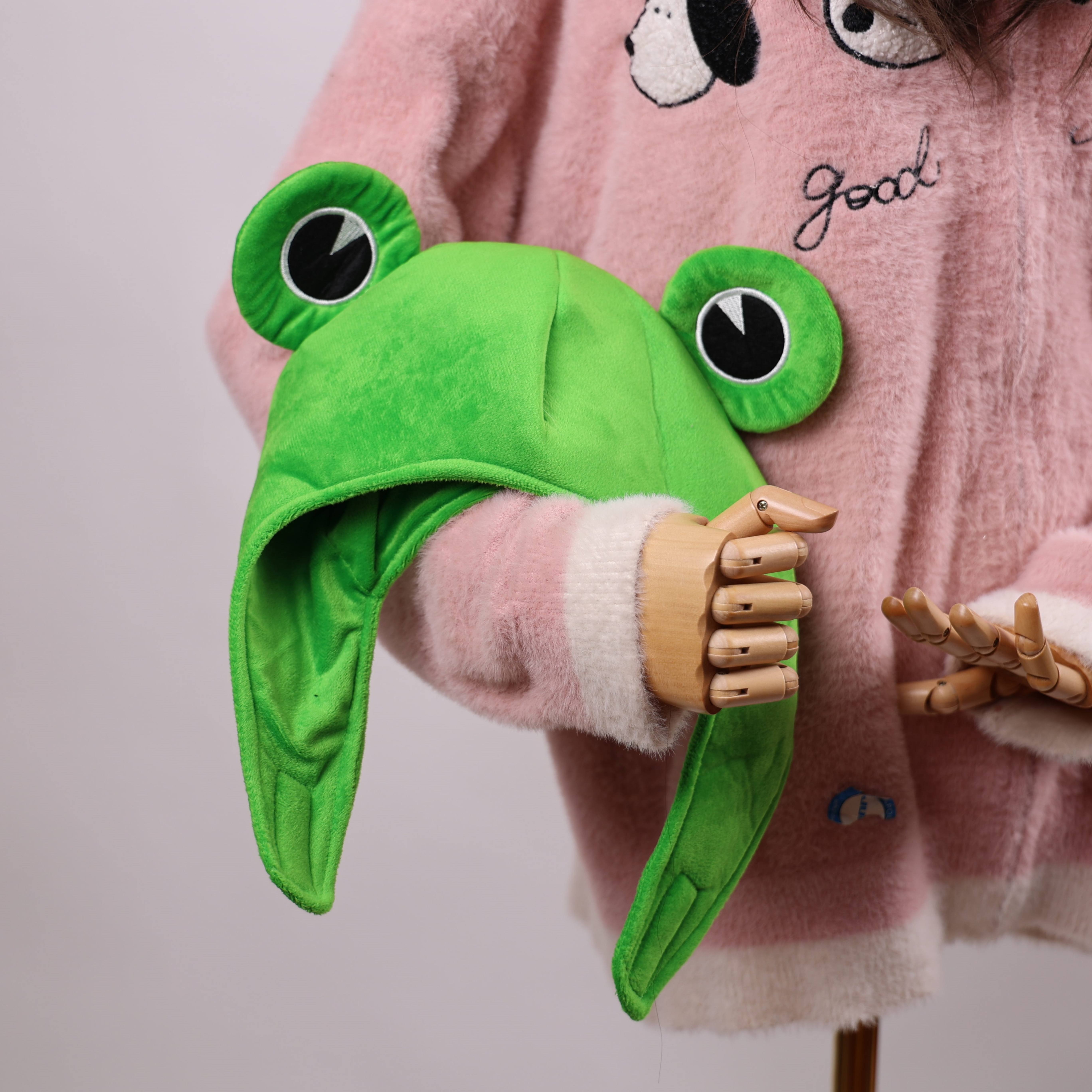 Cute Frog Plush Toy Green Hat Big Eyes Stuffed Animal Doll Funny
