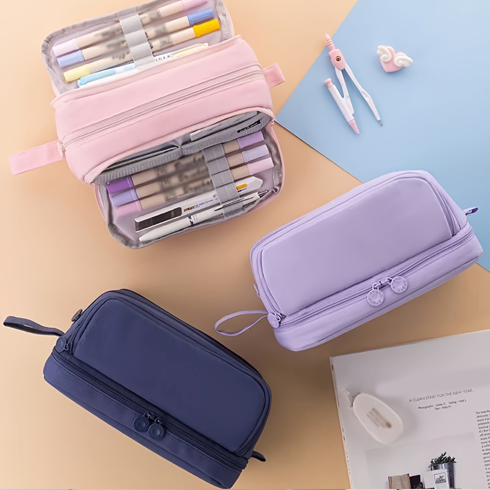 

1pc Large Capacity Pencil Cases, Durable Nylon Pen Pouch, Multi-compartment Organizer, Japanese Style School Supplies, Trendy For Girls, 22cm X 10cm X 9.5cm, Assorted Colors