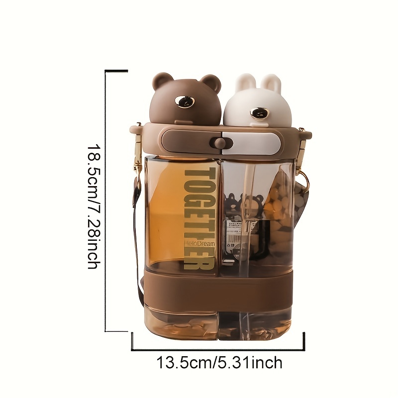 Double Drinking Cup with Straw Cute Bear Hug Outdoor Sport