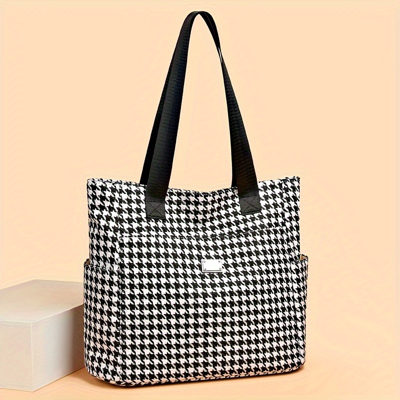 Large Capacity Clothes Handbag Houndstooth Pattern - Temu Australia