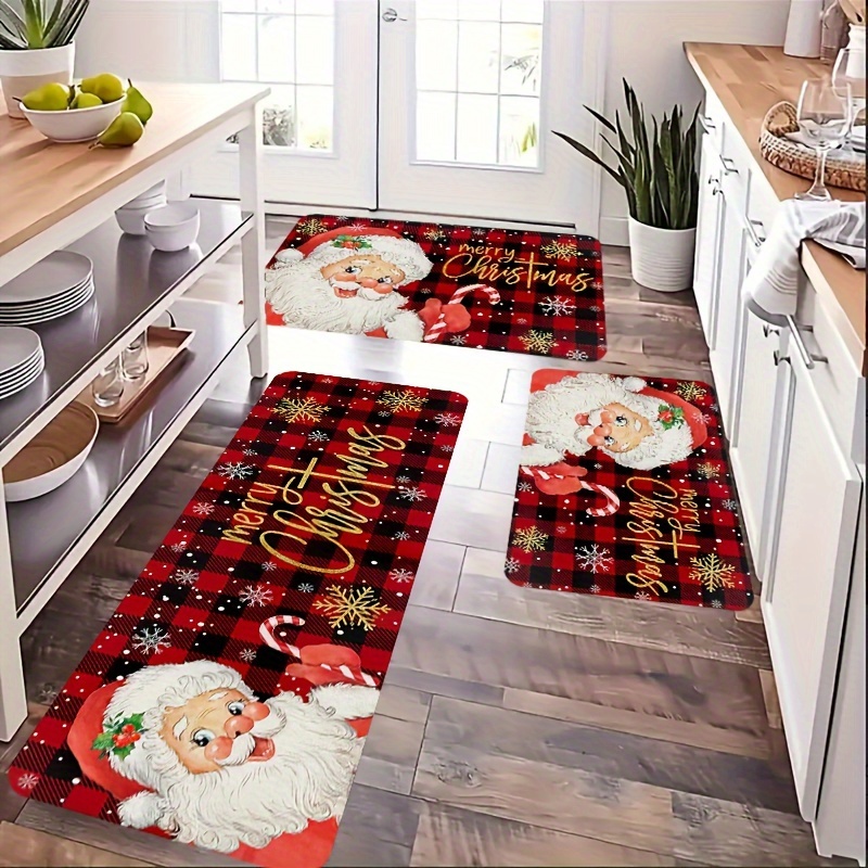 1 Pieza Feliz Navidad Alfombra Cocina Navidad Papá Noel - Temu Mexico